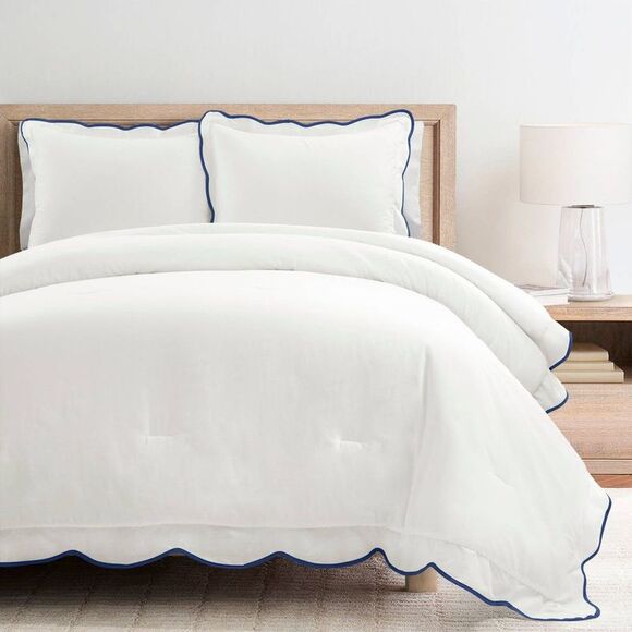 Lush Decor - 3pc King/California King Coastal Chic Scallop Edge Navy Blue
